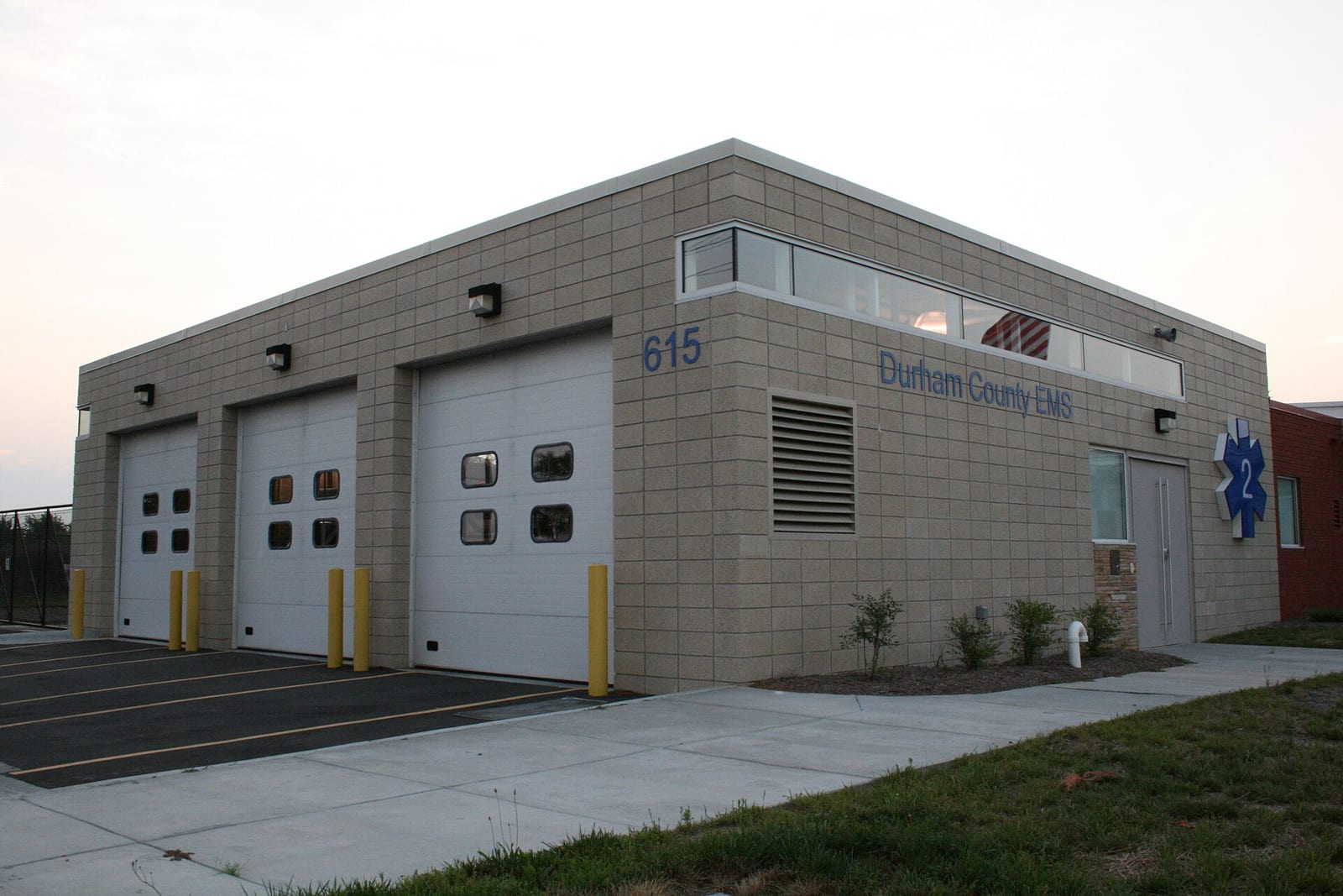 A Durham County EMS ambulance station in North Carolina in the early morning